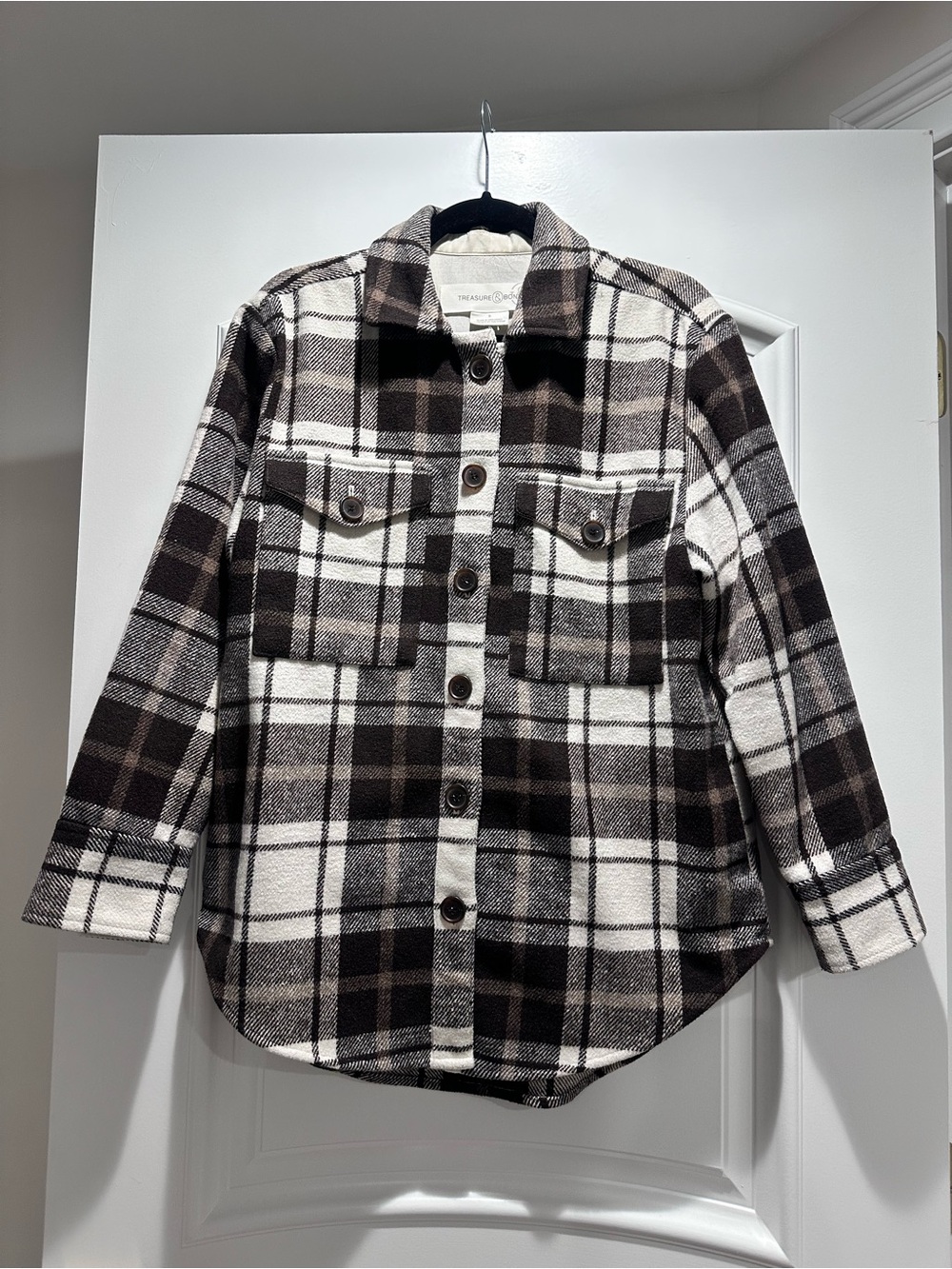 Treasure & Bond Brown and Cream Plaid Shacket